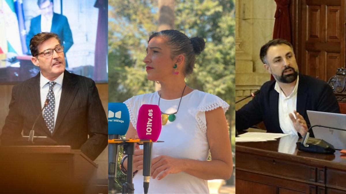 Los portavoces de Vox, Con Málaga y PSOE, Antonio Alcazar, Toni Morillas y Mariano Ruiz Araujo respectivamente