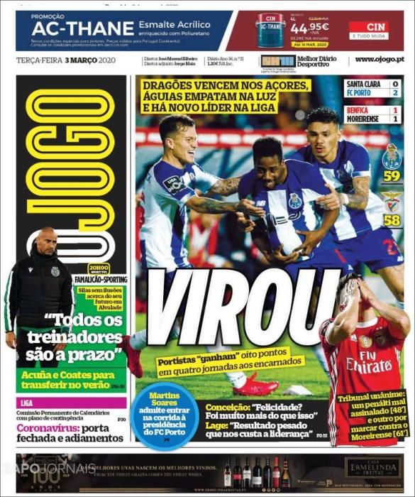 Portada O JOGO martes 3 marzo 2020