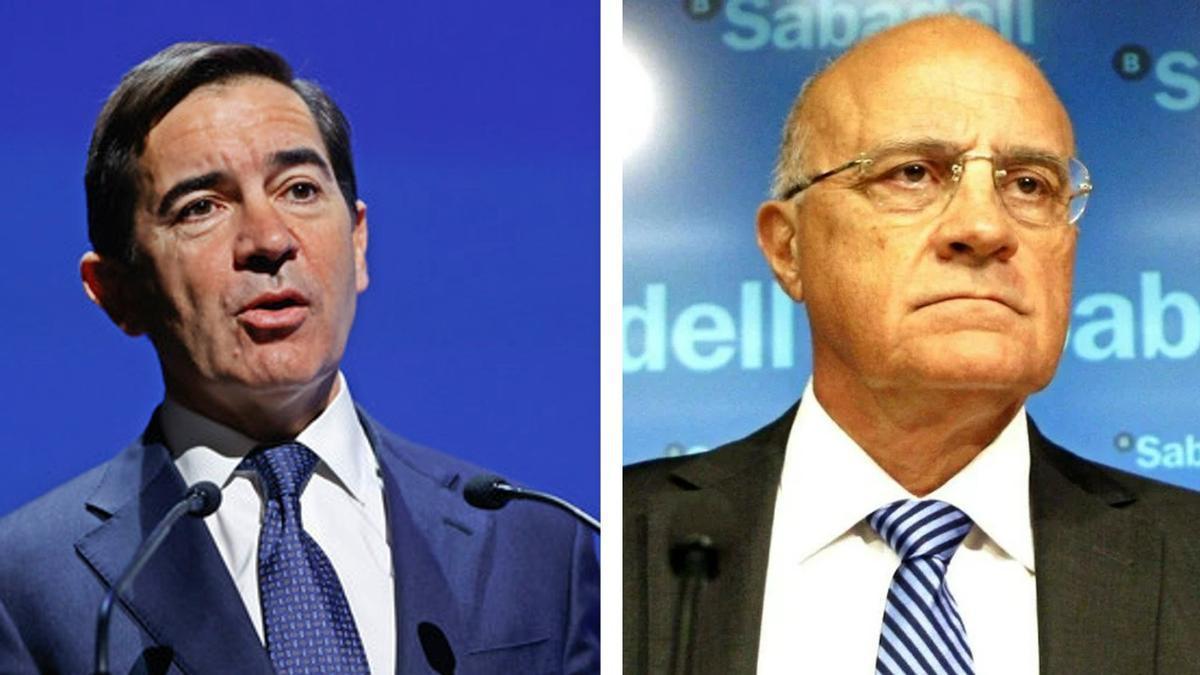 De izquierda a derecha, Carlos Torres, presidente del BBVA, y Josep Oliu, presidente del Banco Sabadell.