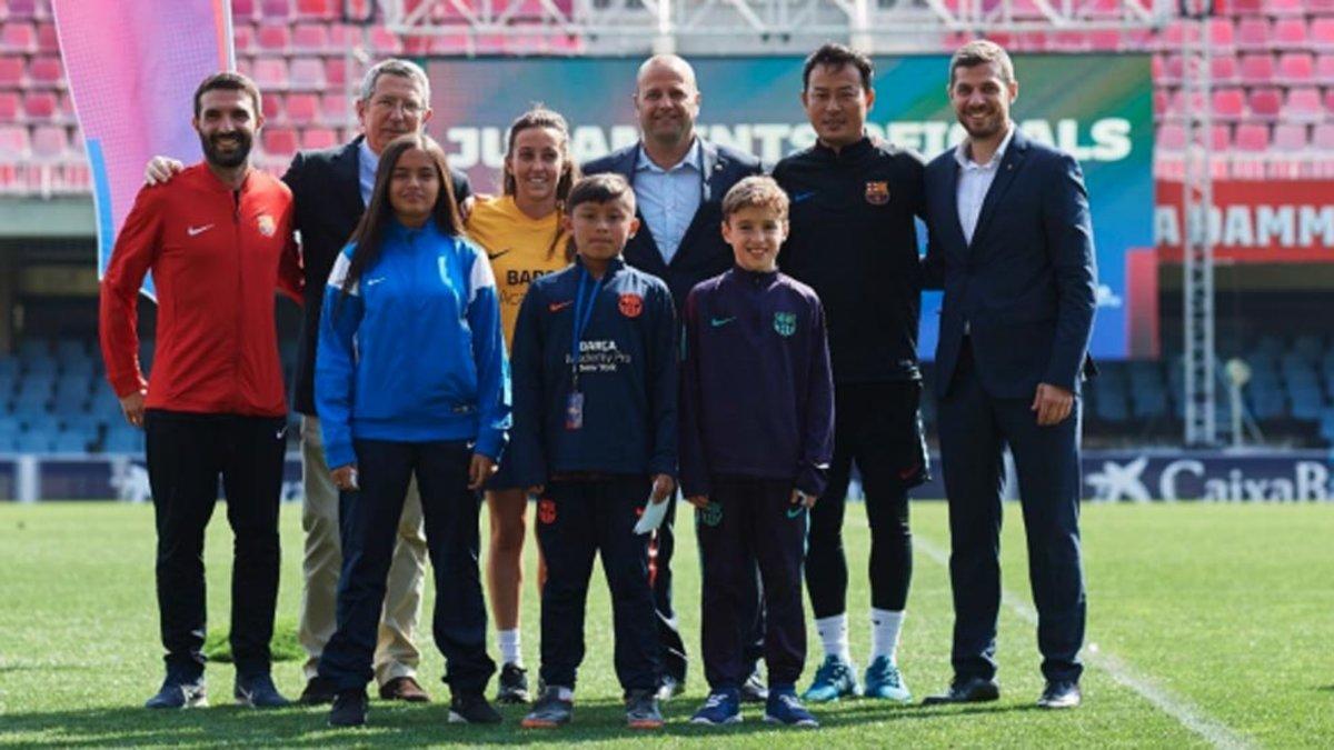 Pau Vilanova, Xavier Vilajoana i Carles Martin, en la presentación de la Barça Academy World Cup 2019