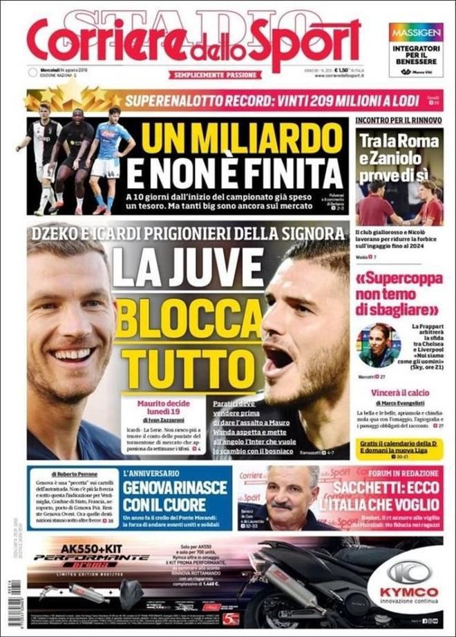 Portada de Il Corriere dello Sport del 14 de agosto