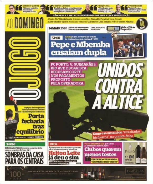 Portada O JOGO domingo 24 mayo 2020