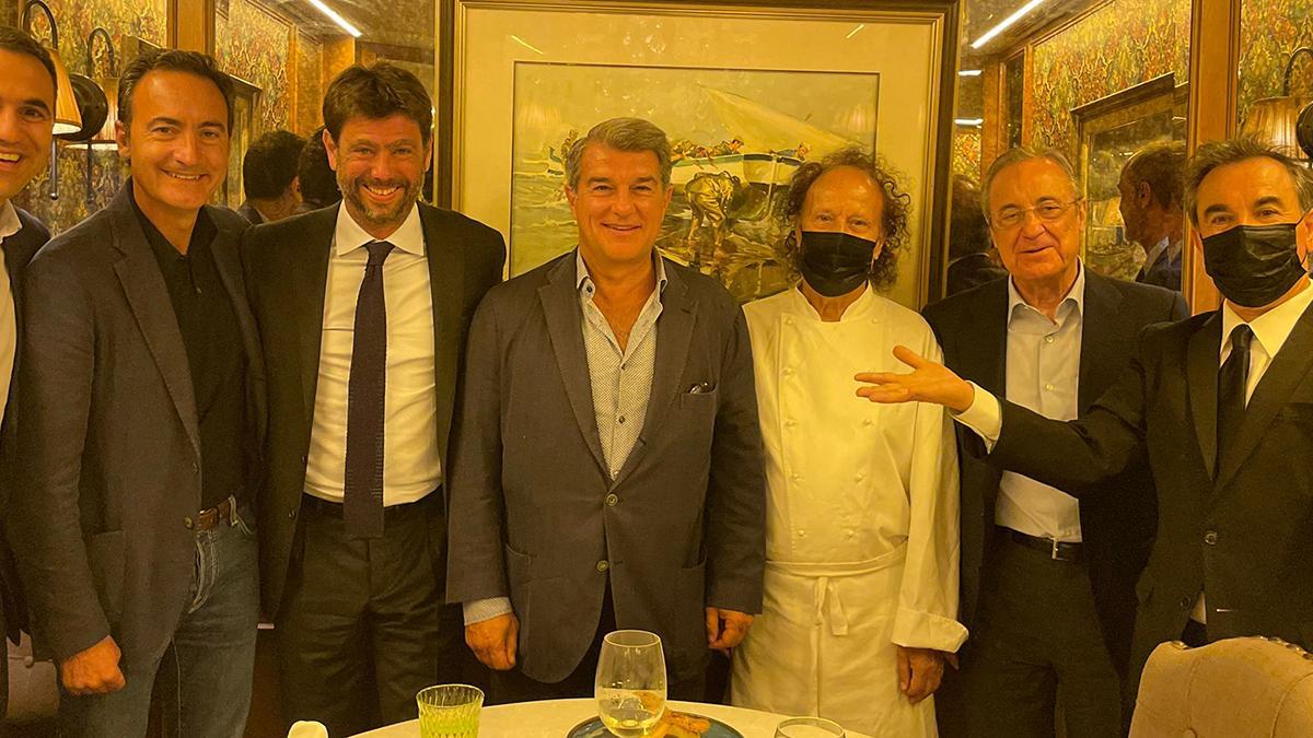 Laporta, con Agnelli y Florentino en el Botafumeiro