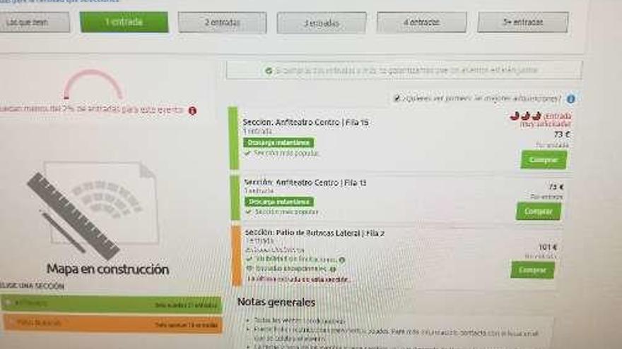 Una de las páginas de reventa con entradas por 73 y 101 euros.