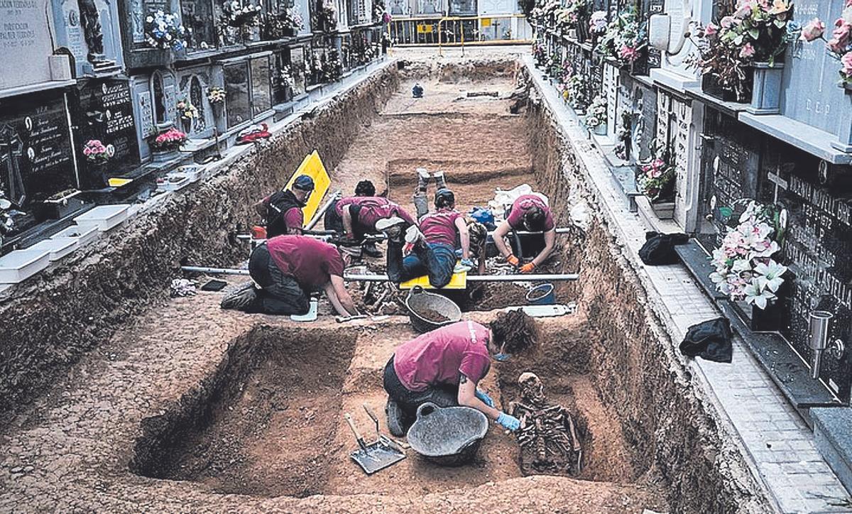 Los arqueólogos trabajan en la fosa del cementerio de Gandia, el año pasado