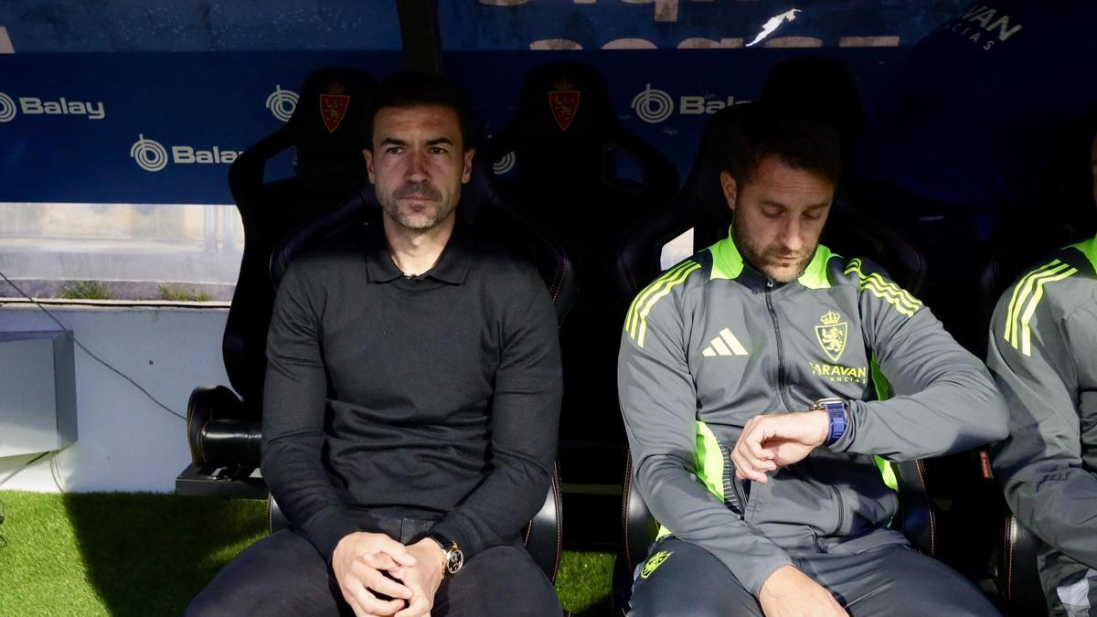 Gabi y Mario Jiménez, su segundo, antes de empezar el partido.