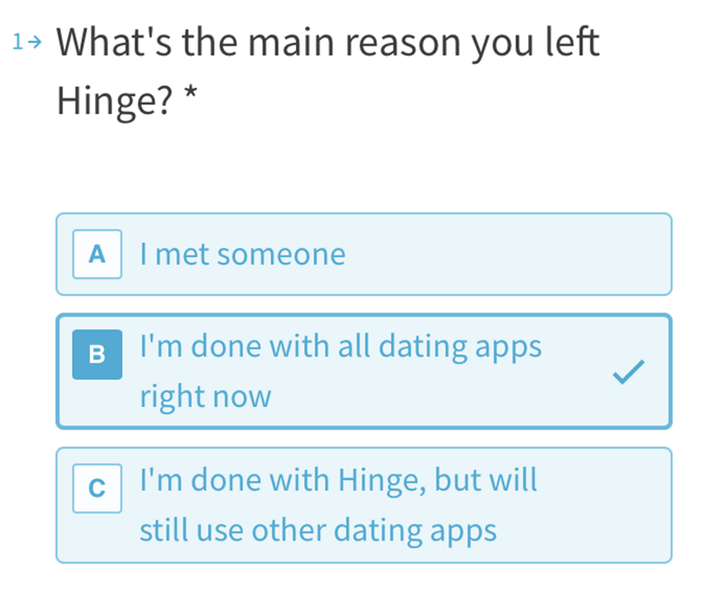Primer pregunta cuestionario Hinge