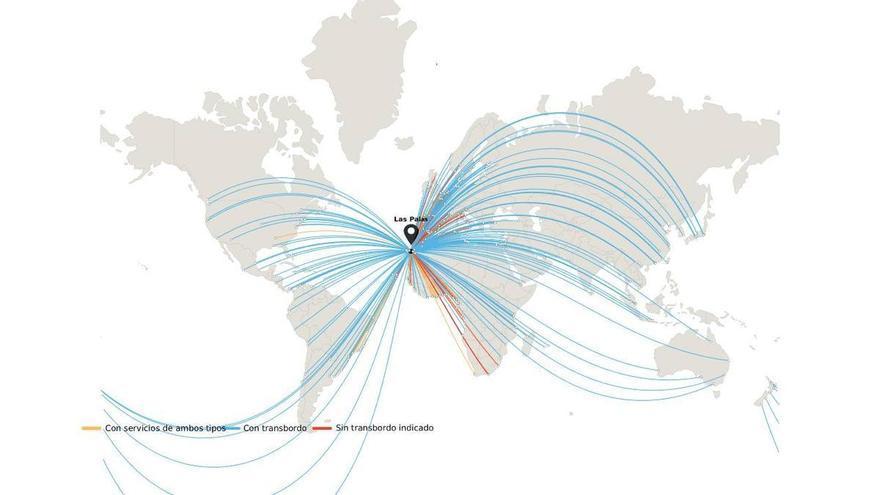 El mapa mundial del Puerto de Las Palmas: 582 conexiones, 283 destinos y 17 navieras