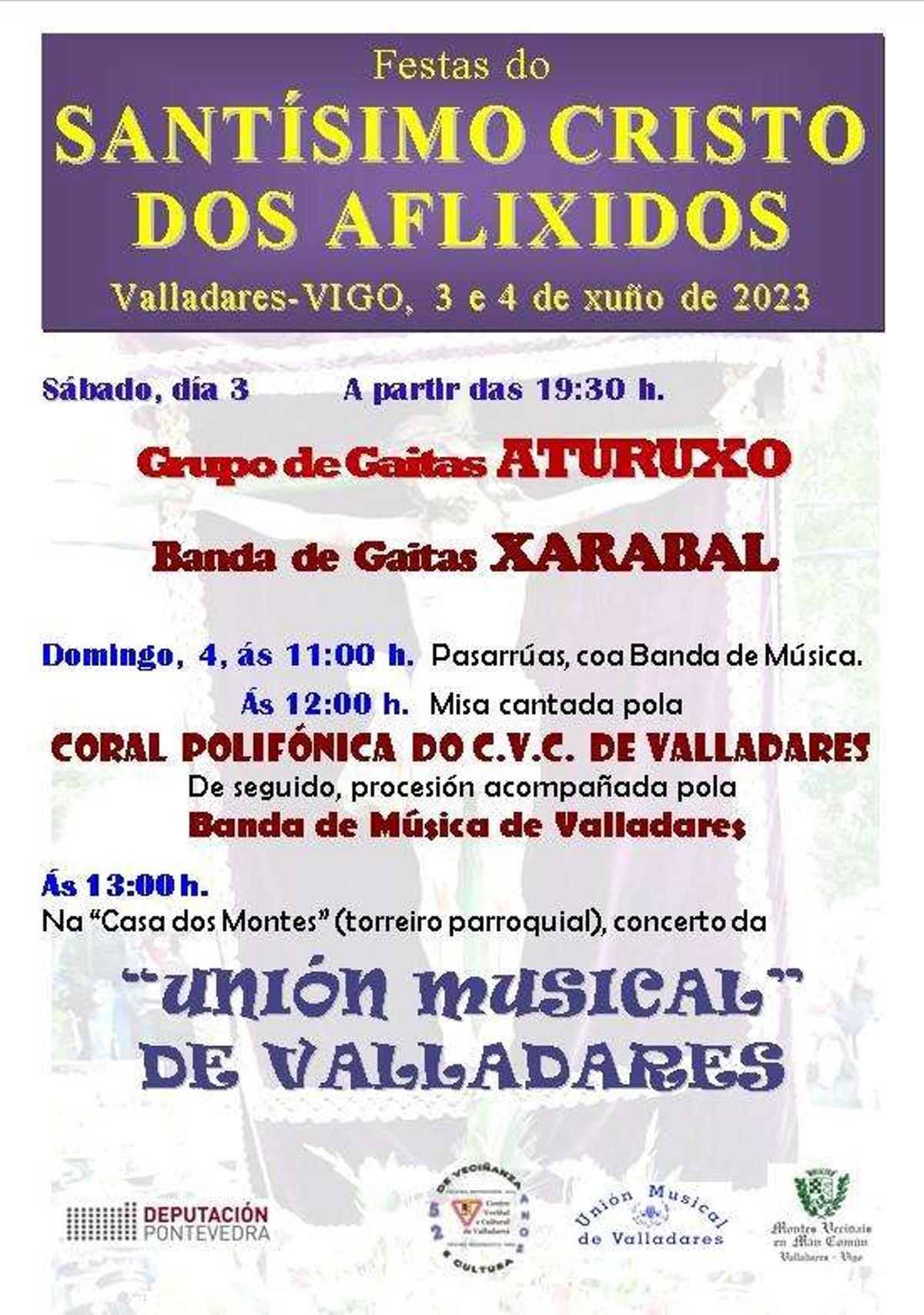 Programa de las celebraciones en Valladares.