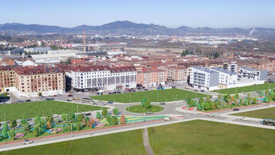 Por la izquierda, Daniel Navarro, Sonia Lago, Ángel García y Juan Freije, ante una pantalla con un plano de la cuarta fase del bulevar de Lugones. | L. R.