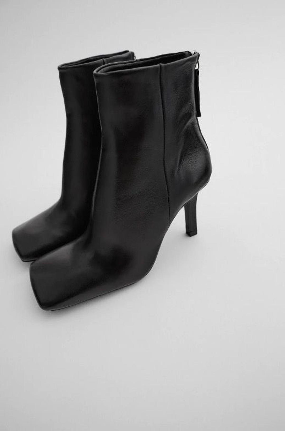 Botas de puntera cuadrada de piel, de Zara