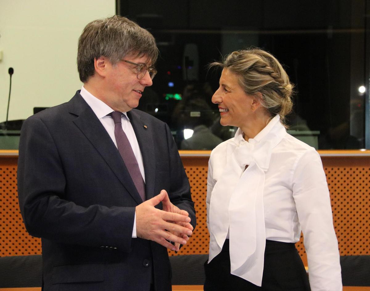 Carles Puigdemont y Yolanda Díaz se reúnen en el Parlamento Europeo