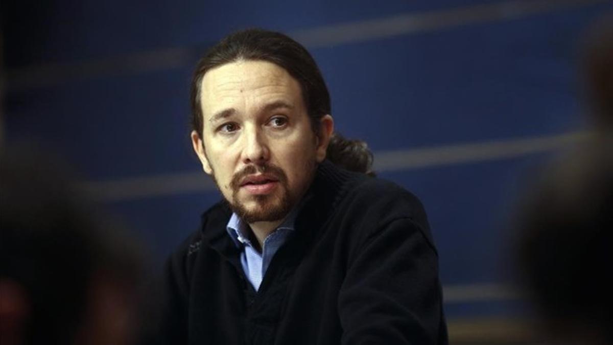 Pablo Iglesias durante una comparecencia de prensa en el Congreso.