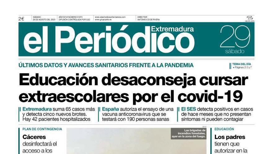 Esta es la portada de EL PERIÓDICO EXTREMADURA correspondiente al día 29 de agosto del 2020