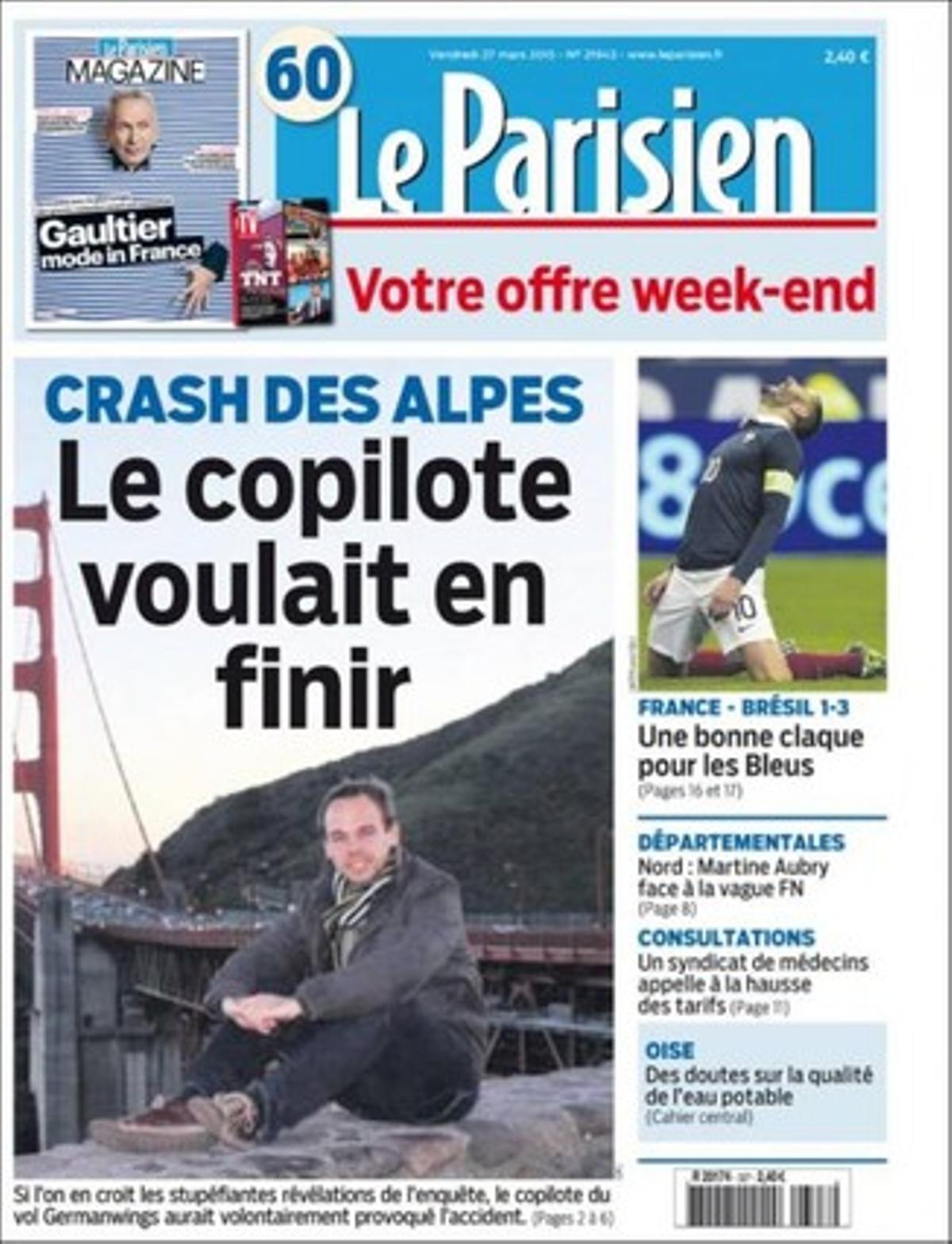 Portada del diari francès ’Le Parisien’. Portada del diari francès ’Le Parisien’.