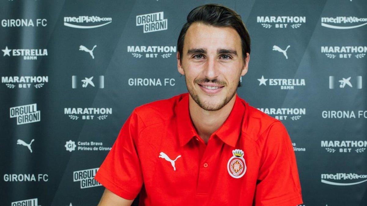 Ignasi Miquel durante su presentación en Montilivi.