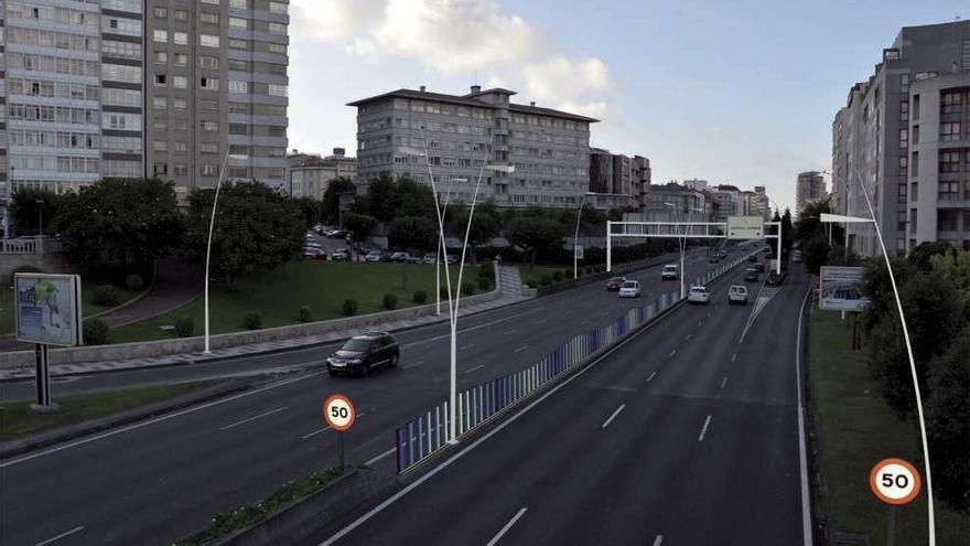 Imágenes virtuales del tramo urbano de la avenida de Alfonso Molina con las reformas que introducirá el Ayuntamiento en la mediana y la iluminación. la opinión