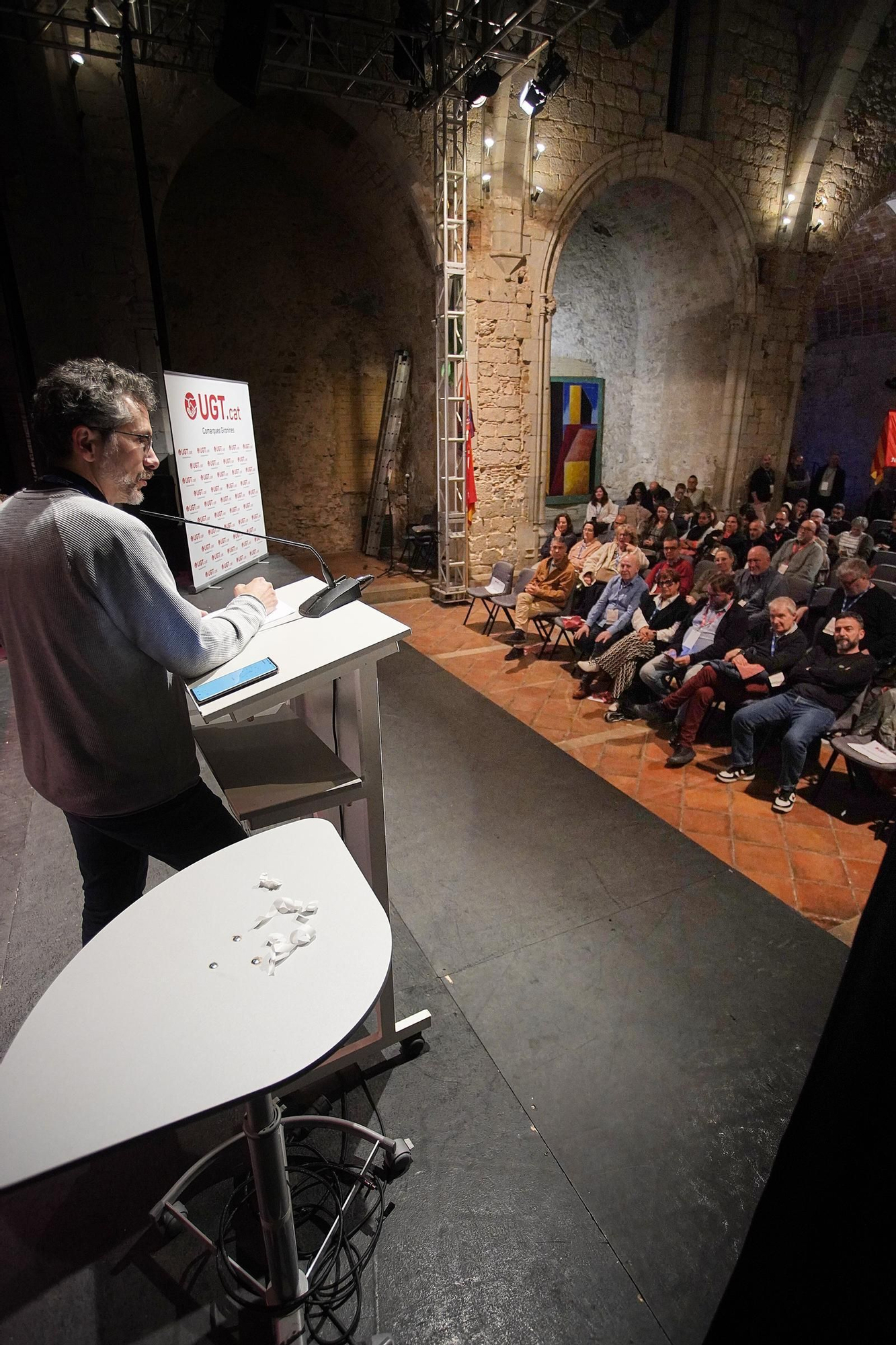 El secretari general d'UGT a Girona, Maxi Rica, en la seva intervenció al congrés