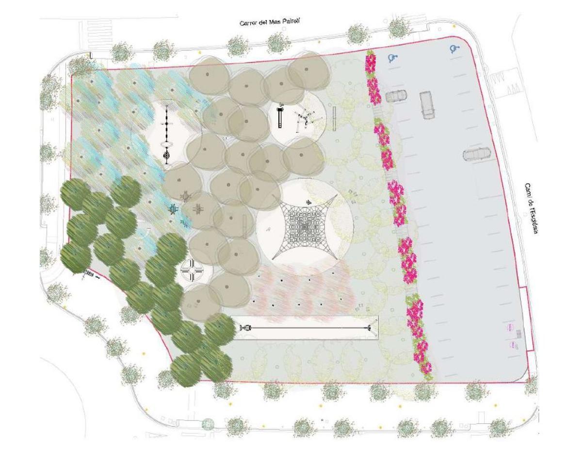 El projecte de la nova plaça a Palol d'Onyar tindrà un parc infantil i una gran zona d'arbrat