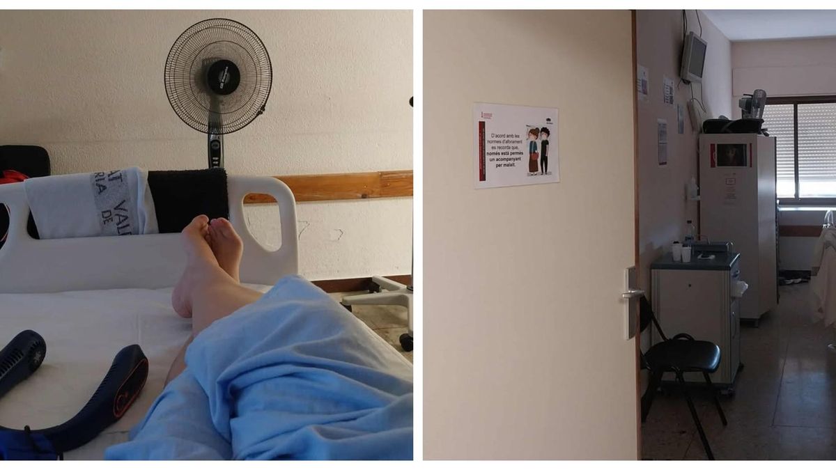 A la izquierda, Raquuel M, con su ventilador. A la derecha, otro equipo en una estancia de la misma planta.