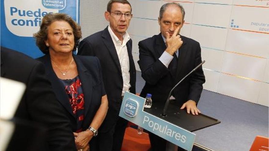 Rita Barberá, Antonio Clemente y Francisco Camps, el miércoles en la sede del PPCV.