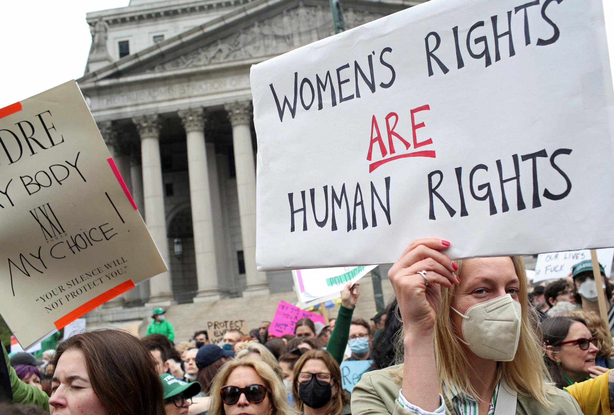 FILE PHOTO: People protest after leak of U.S. Supreme Court draft on Roe v. Wade abortion rights decision in New York
