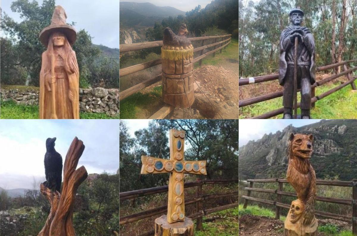 Algunas de las esculturas de la ruta en Cañamero.