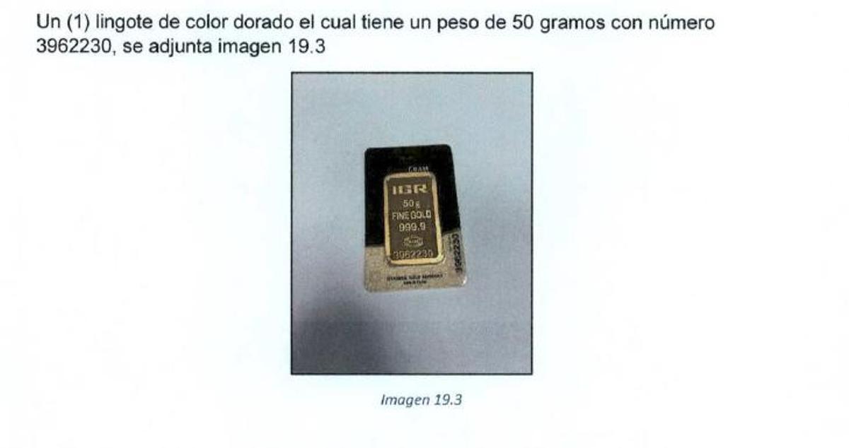 Imagen de un lingote de oro aprehendido a la presunta trama de Zapatero