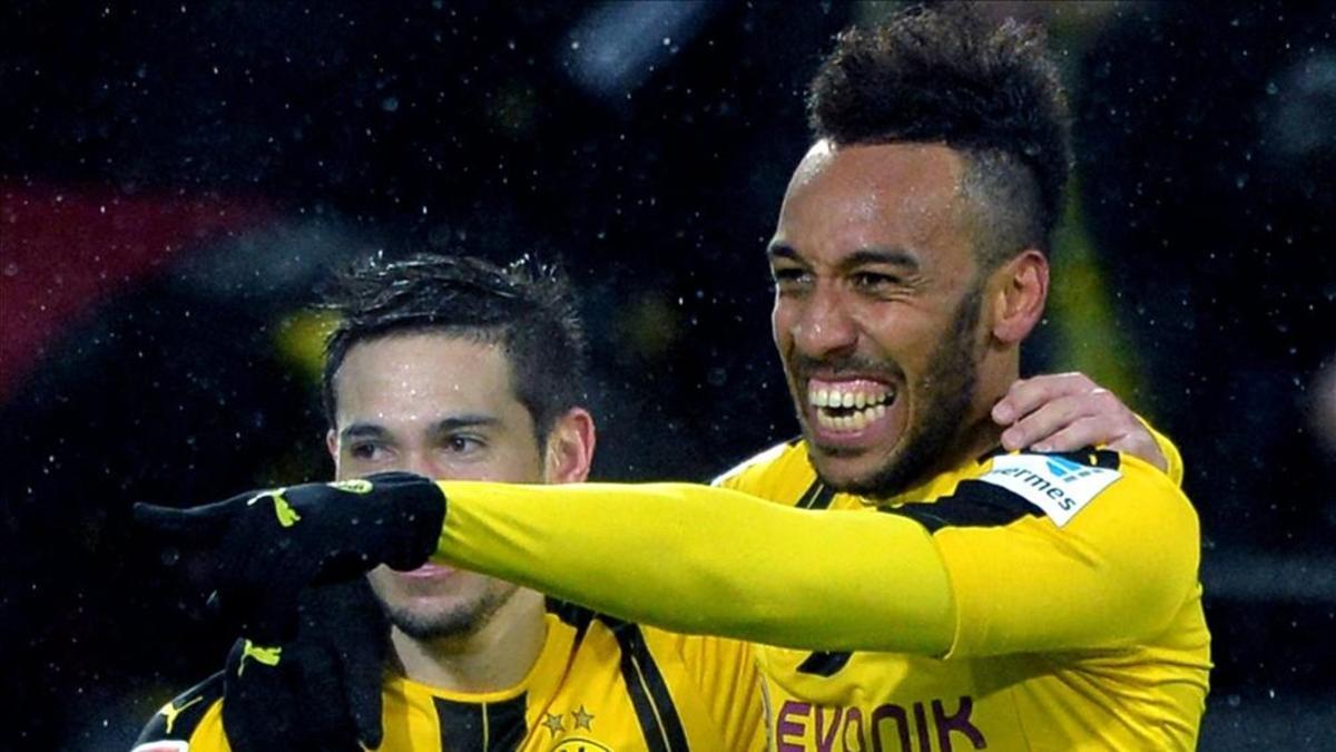 Aubameyang celebra el gol de la victoria del Dortmund sobre el Leipzig