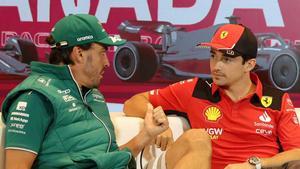 Alonso y Leclerc, durante la rueda de prensa en Canadá