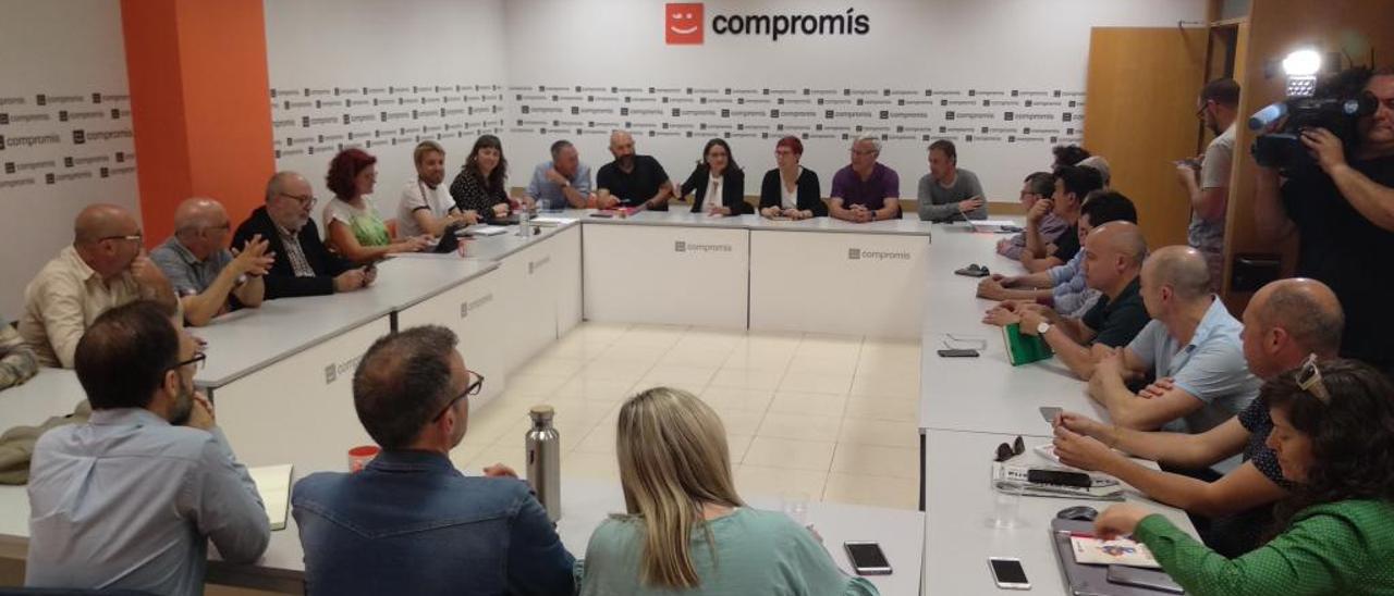 Comisión ejecutiva de Compromís celebrada ayer por la tarde en València.
