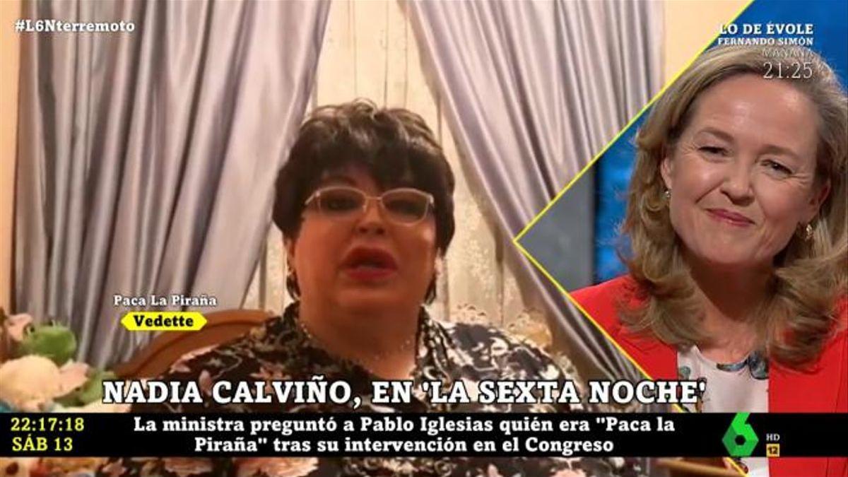 Paca la Piraña y Nadia Calviño.