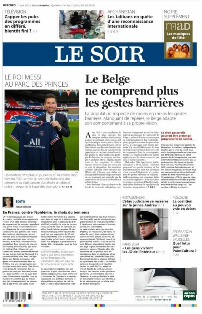 Portada de Le Soir del 11 de agosto