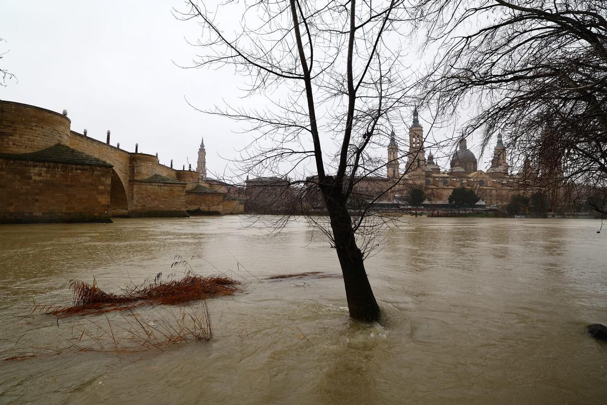 En imágenes I Así pasa el Ebro por Zaragoza tras las lluvias de los últimos días