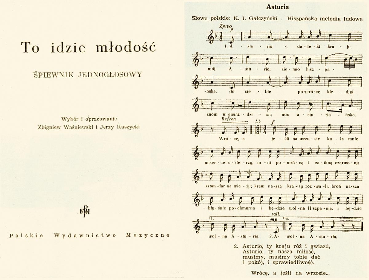 Portada e interior del cancionero polaco publicado en 1964.