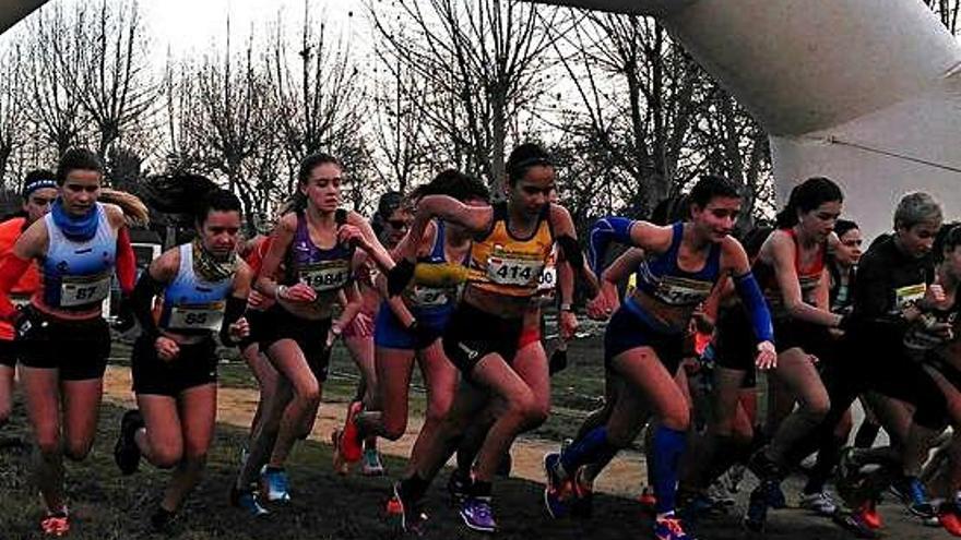 Un moment de la sortida de la cursa de la categòria sènior femenina d&#039;ahir a Vidreres.