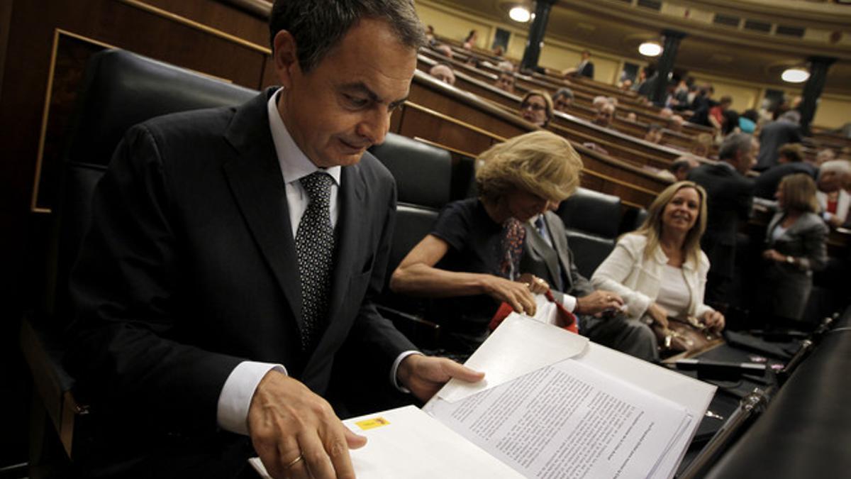 José Luis Rodríguez Zapatero, durante el pleno extraordinario del Congreso, este martes.