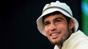 Carlos Alcaraz, durante la conferencia de prensa tras la victoria en la final de Wimbledon.