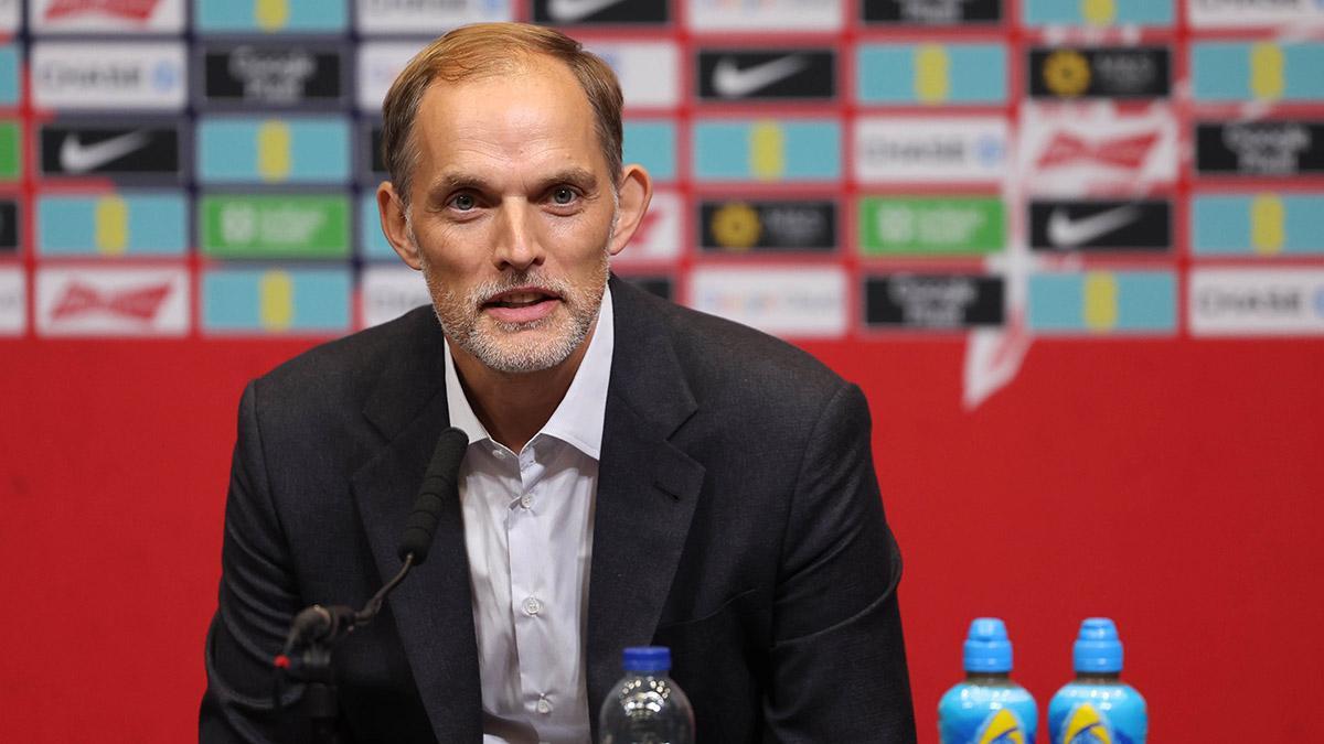 Thomas Tuchel en la rueda de prensa en la que ha sido presentado como nuevo técnico de la selección de Inglaterra
