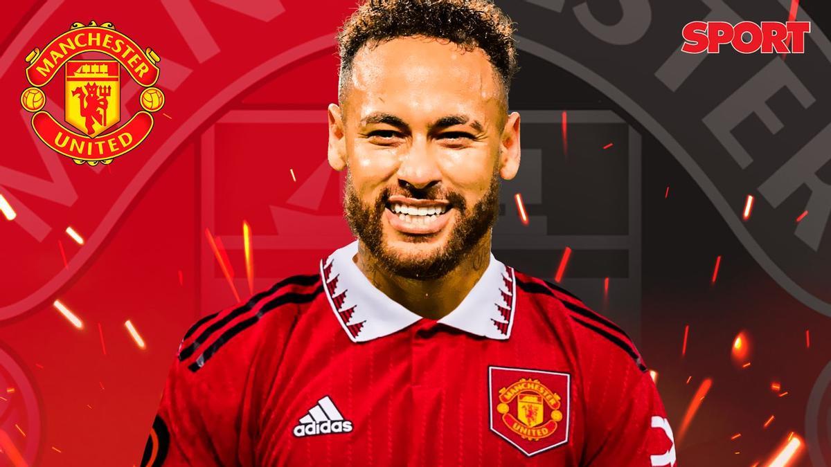 Neymar, con la camiseta del Manchester United en un fotomontaje