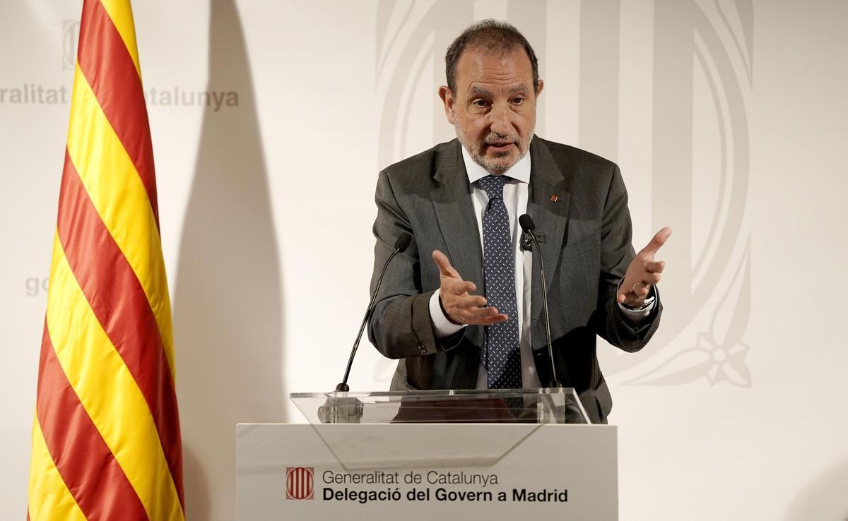 El conseller de Justícia i Qualitat Democràtica, Ramon Espadaler, durante la rueda de prensa que ha ofrecido después de la reunión con la Fiscal General del Estado.