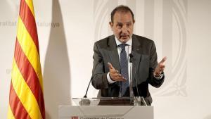 El conseller de Justícia i Qualitat Democràtica, Ramon Espadaler, durante la rueda de prensa que ha ofrecido después de la reunión con la Fiscal General del Estado.