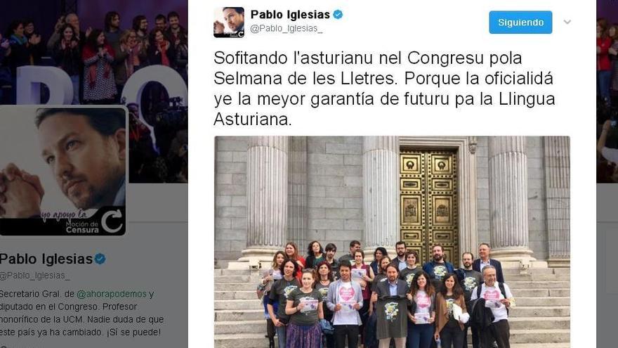 Pablo Iglesias &quot;tuitea&quot; en asturiano