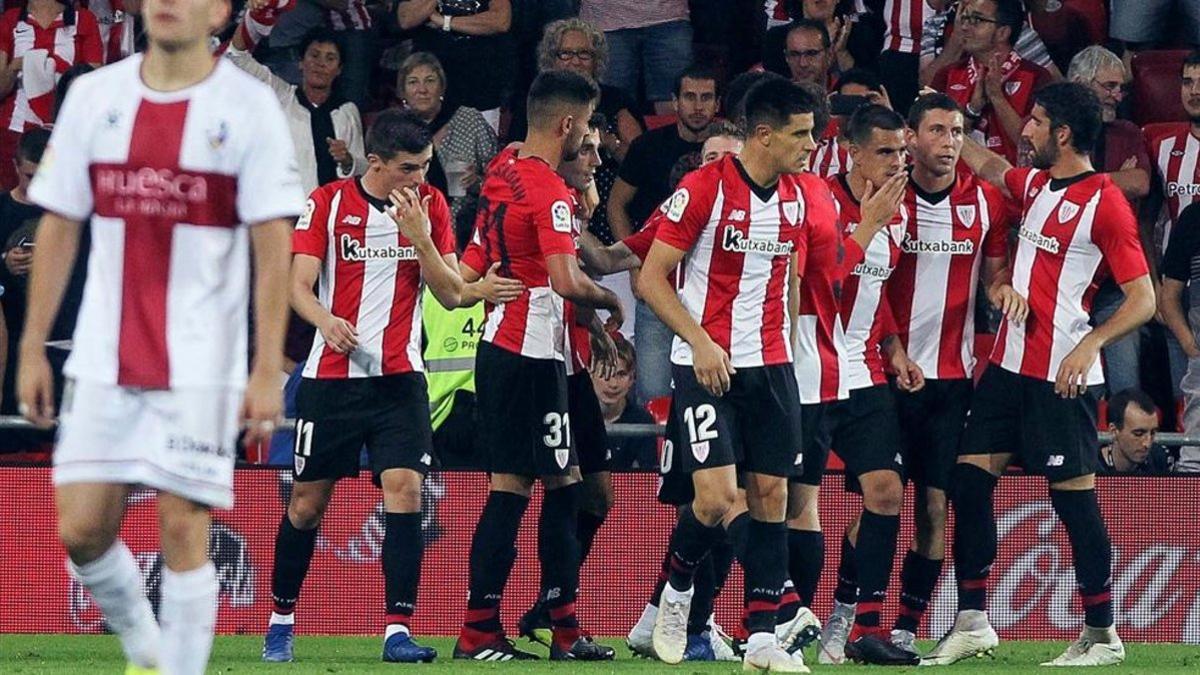 Los 'leones' celebrando un gol en la ida de la eliminatoria