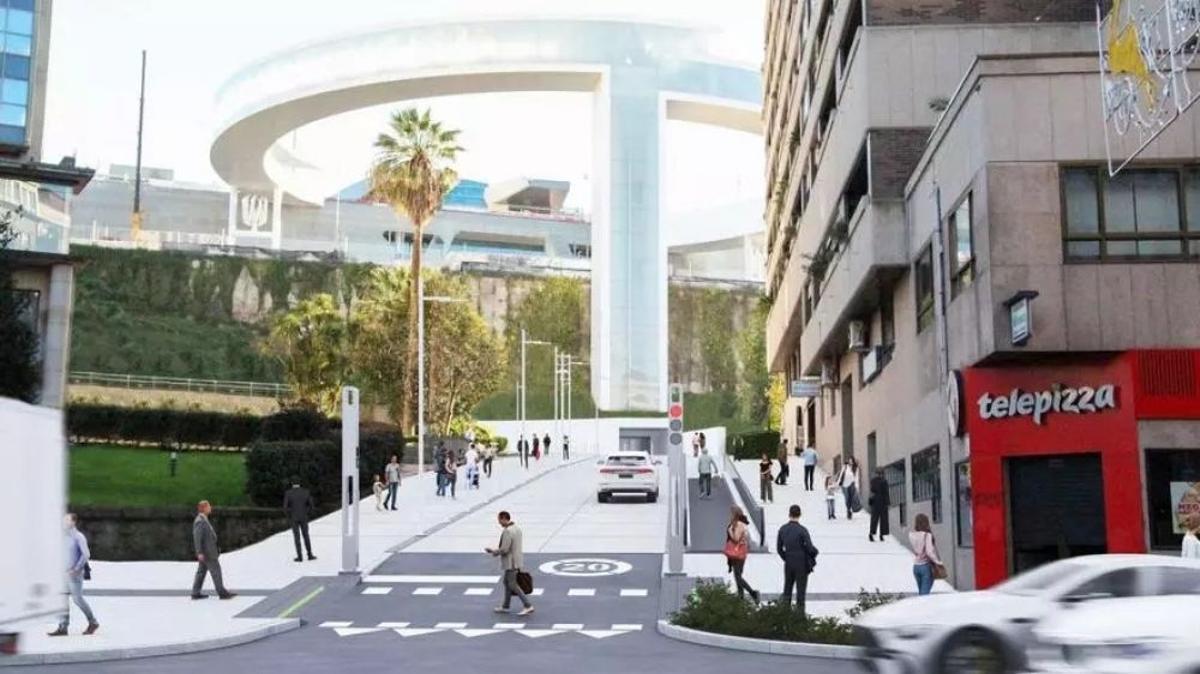 Recreación del futuro aspecto de Serafín Avendaño con la cinta mecánica hacia el Halo