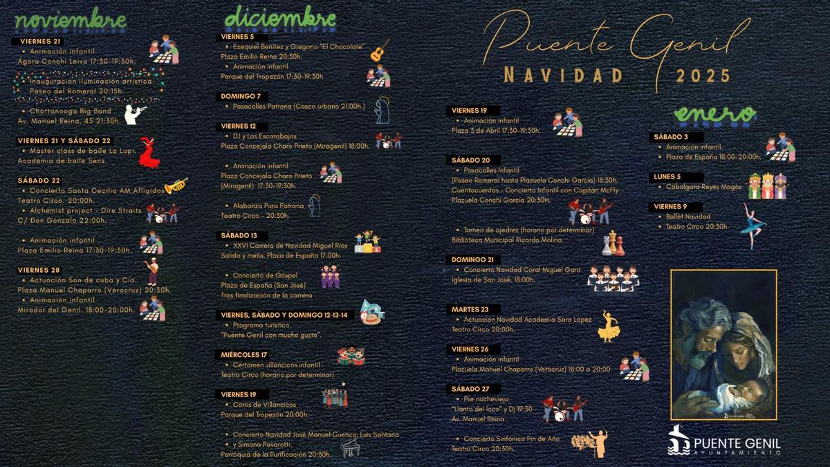 Actividades programadas por el Ayuntamiento de Puente Genil para las fiestas navideñas.