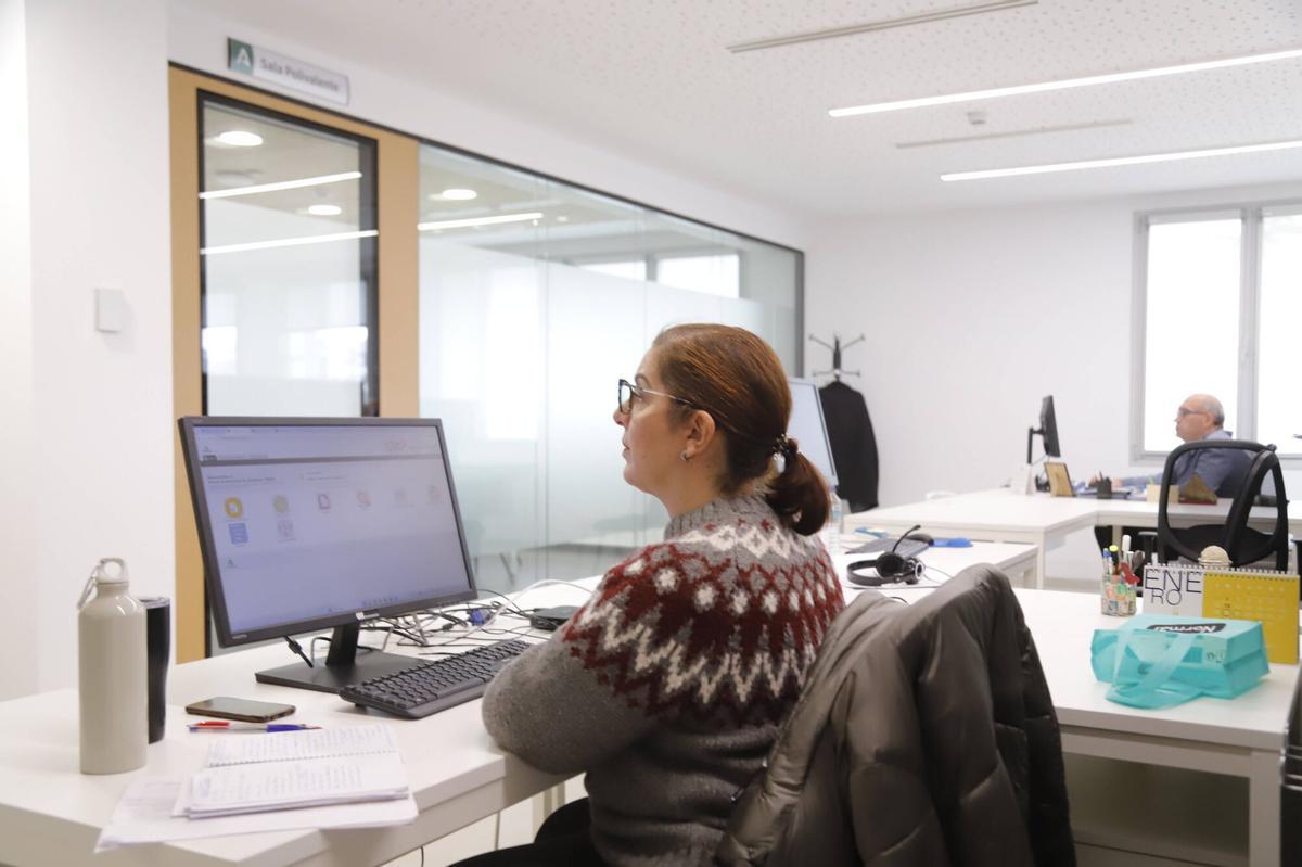 ;Funcionaria de la Junta de Andalucía en el Edificio Administrativo de la plaza de la Constitución Delegación del Gobierno.