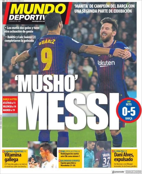 Portadas deportivas lunes 22 de enero de 2018