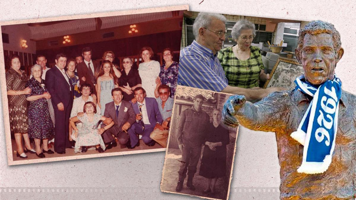 La estatua de Luis y varias fotos antiguas.