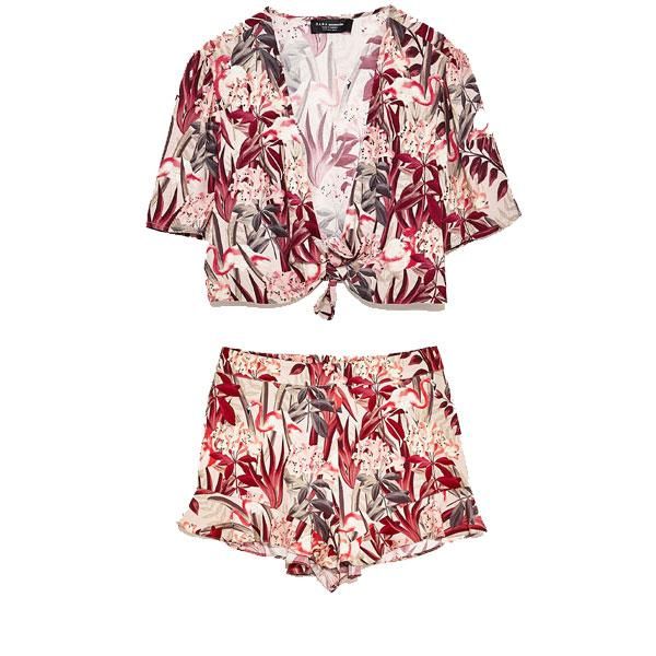 Top cropped nudo y short tiro alto, Zara